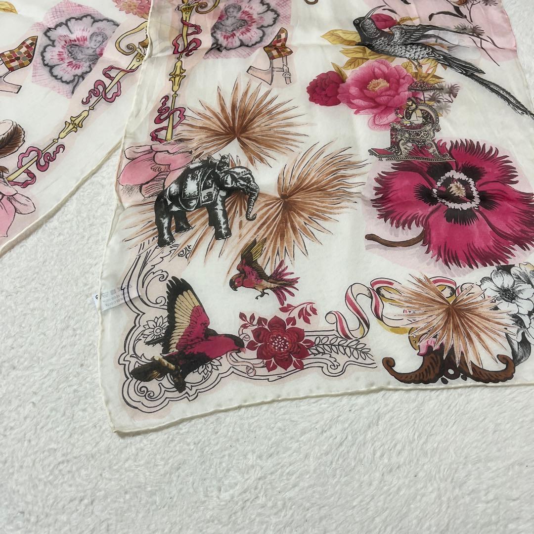 美品　サルバトーレフェラガモ　シフォン　ストール　虎　鳥　花柄