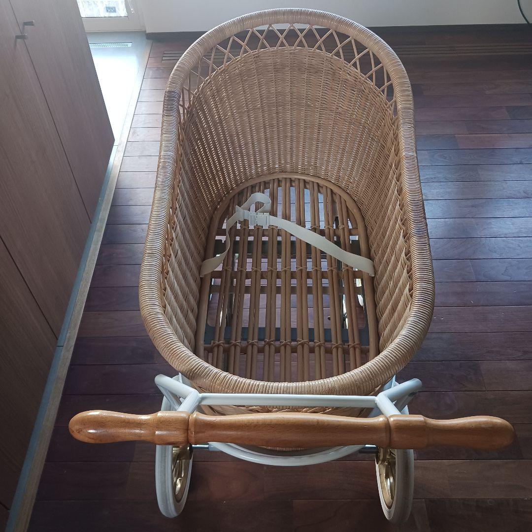 プスプス 東京乳母車 リバティプリント グリーン★フェンス付 ベビーカー 白車輪