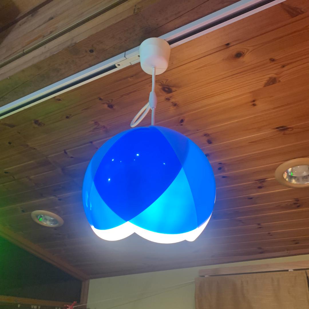 チューリップライト ブルー その2 昭和レトロ ペンダントライト コード交換済