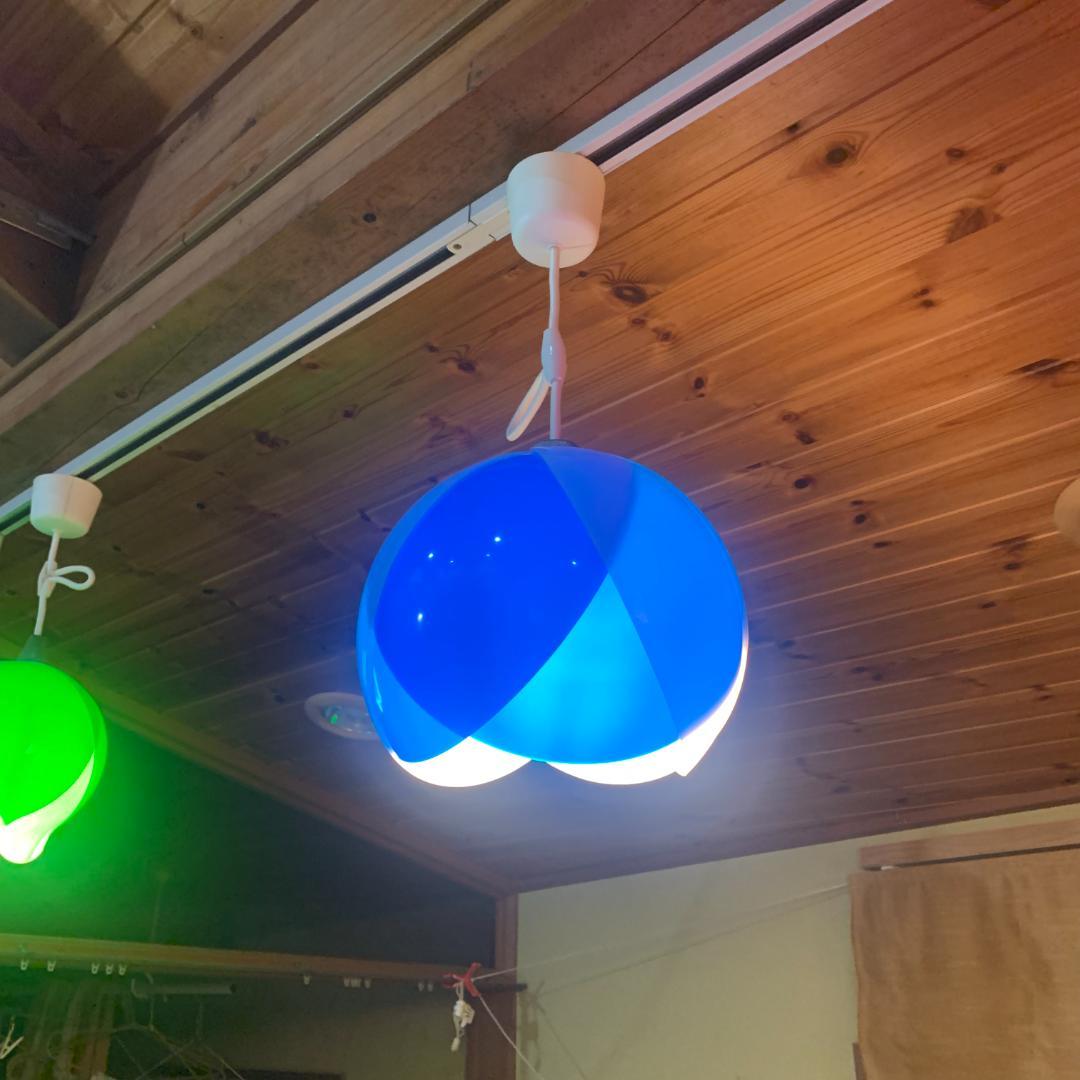 チューリップライト ブルー その2 昭和レトロ ペンダントライト コード交換済