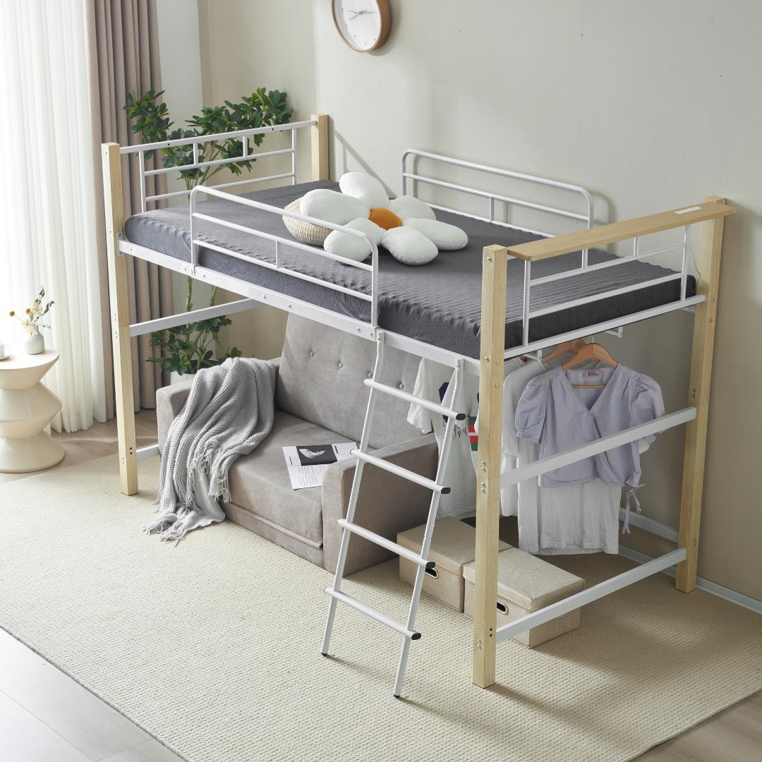 【高さ140cm】ロフトベッド パイプベッド S 耐荷重150kg WHITE
