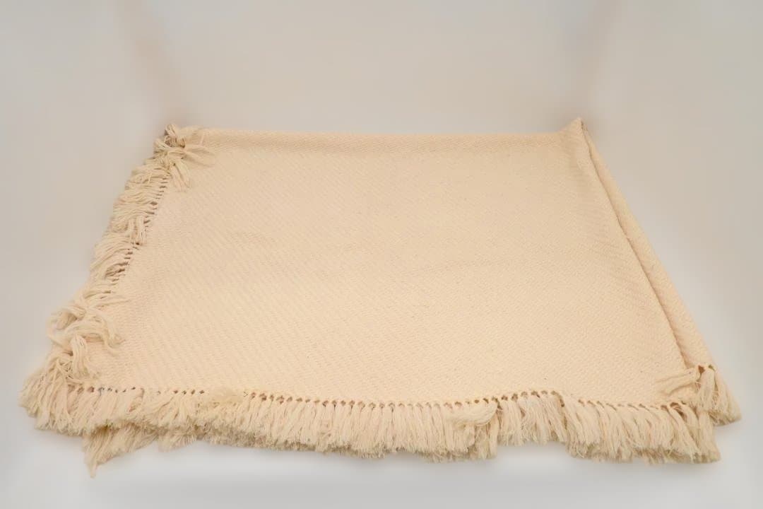 【美品】Hermès　エルメス　クリーム色　フリンジ付き毛布　ブランケット