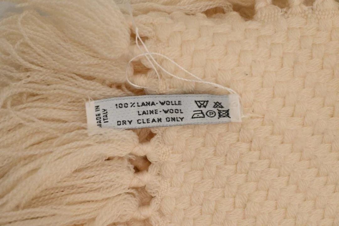 【美品】Hermès　エルメス　クリーム色　フリンジ付き毛布　ブランケット