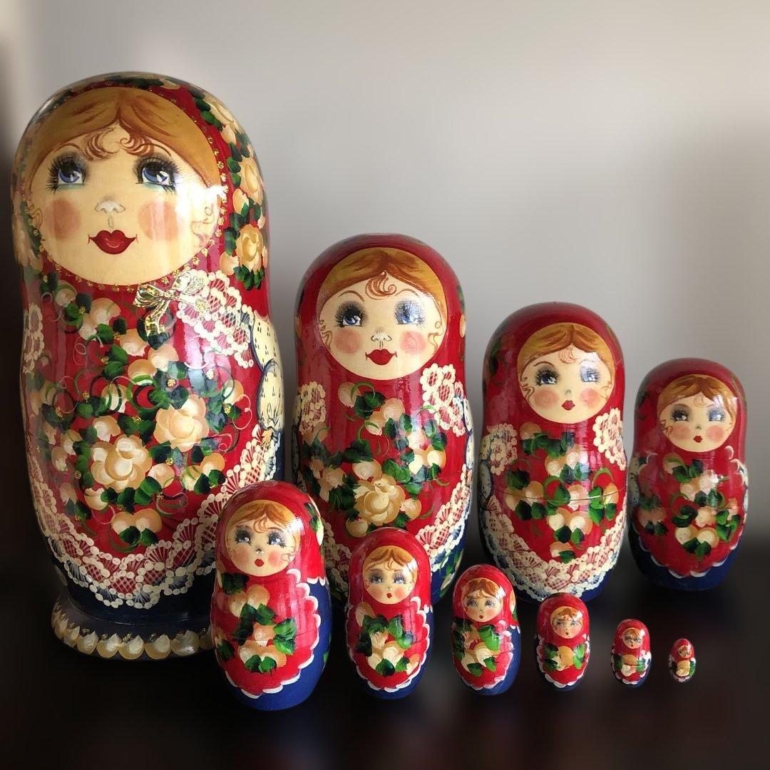 10P マトリョーシカ ロシア ヴィンテージ 作家物*木製 細密 マトリョーシカ