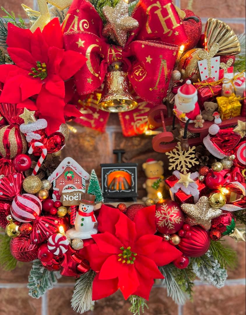 専用 光 豪華 クリスマスリース ハンドメイド パーツ盛モリ 40cm