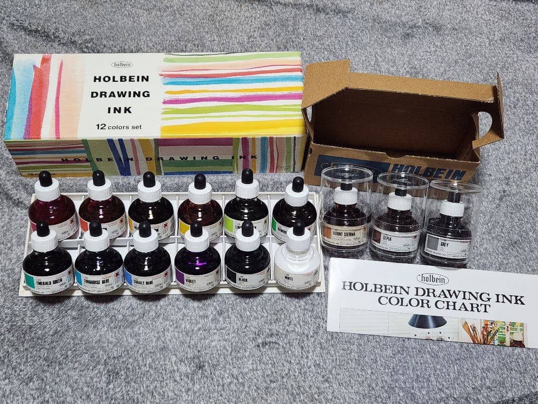 【まとめ売り】ホルベイン　ドローイングインク　12色セット＋バラ売り３色　他画材