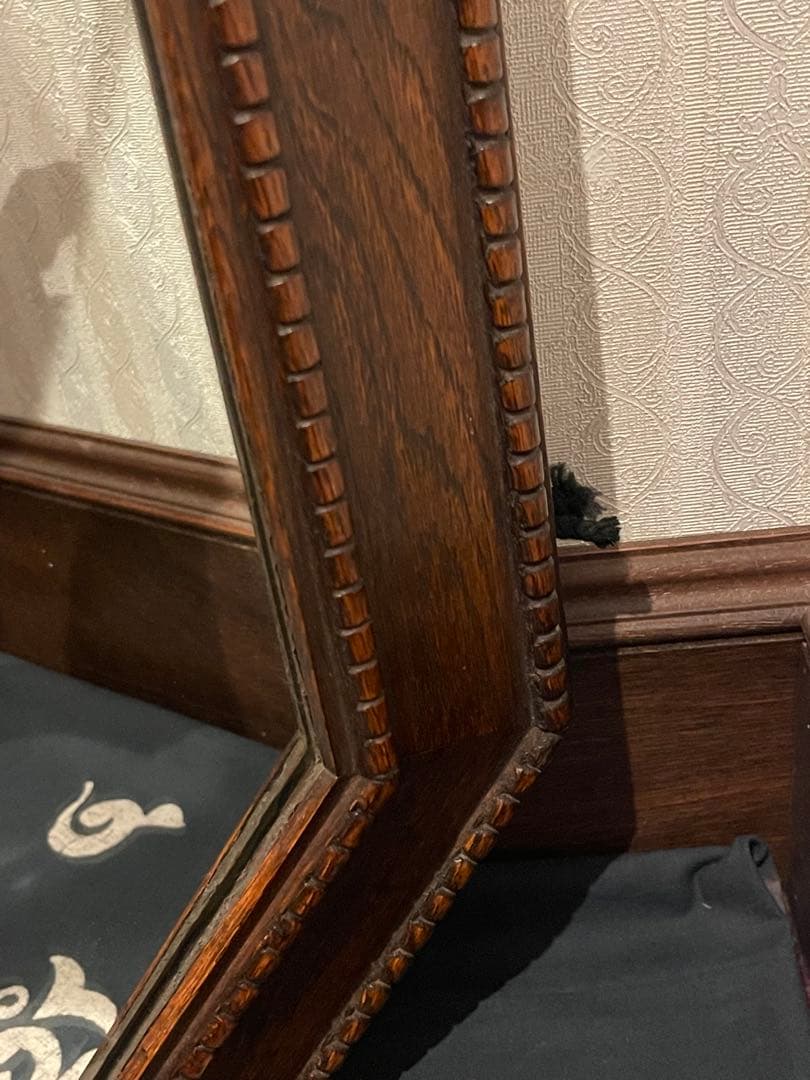 英国 アンティーク ミラー オクタゴン 八角形 木製 ウォールナット