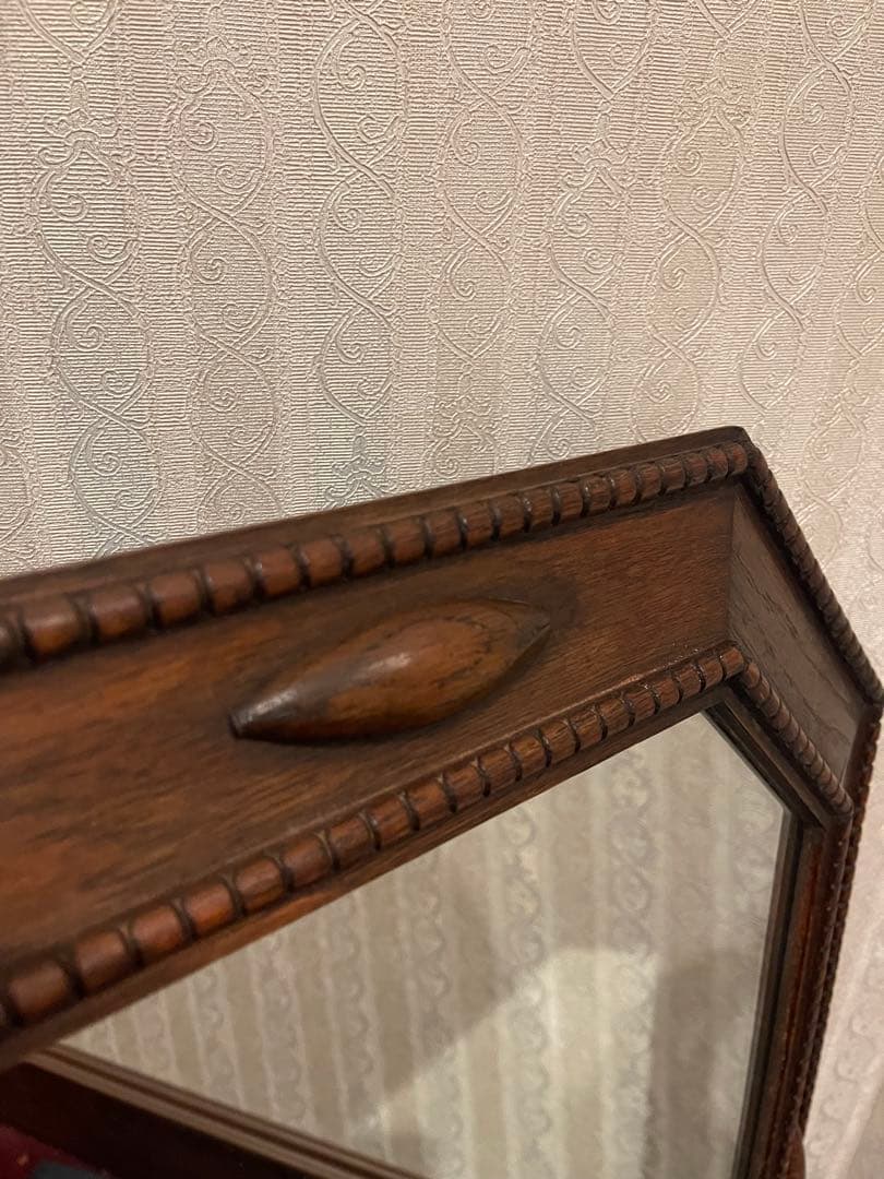 英国 アンティーク ミラー オクタゴン 八角形 木製 ウォールナット