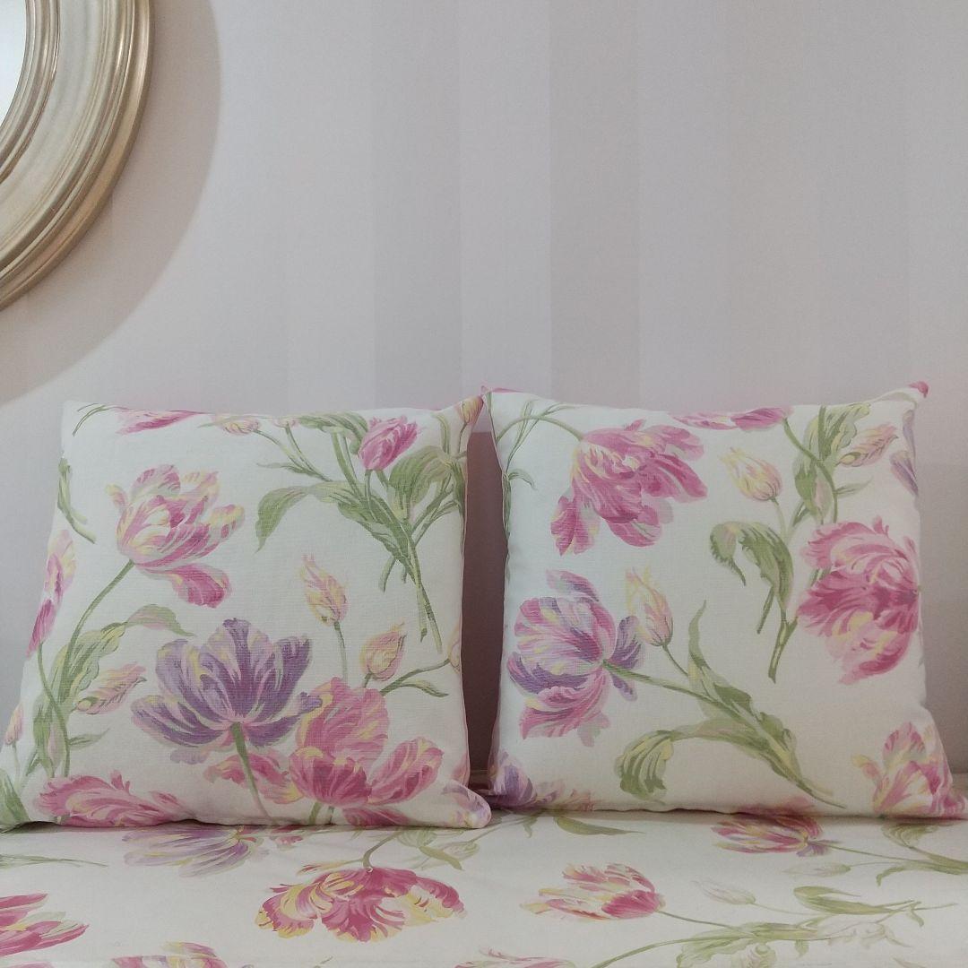 ローラアシュレイゴスフォードシクラメン生地ハンドメイドクッションカバー2枚片面