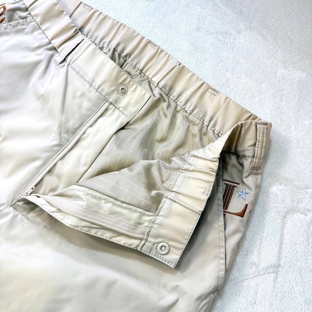 BEAMS GOLF 刺繍ロゴ 防寒中綿 ウエストゴム 暖パンツ L ベージュ