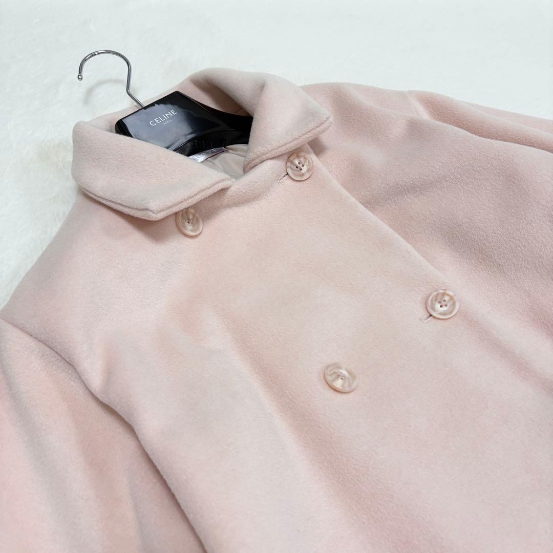 【MUGUET】美品 スタンドカラー ミディ コート ピンク ハイネック フレア