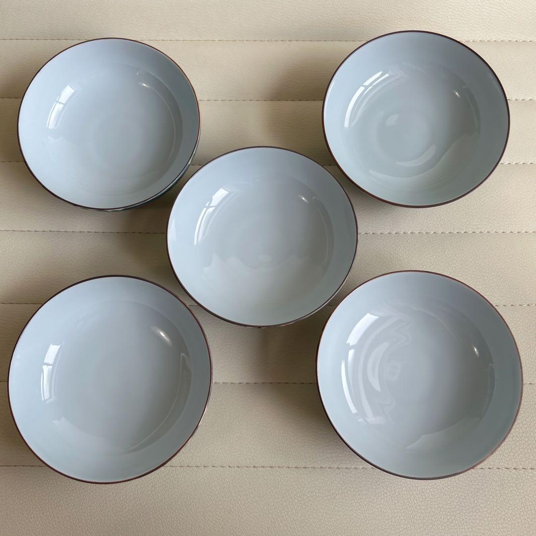 有田焼　華山萬右衛門窯　手描き　古染風唐草　高級　蓋付き丼ぶり揃　5客　雑煮碗