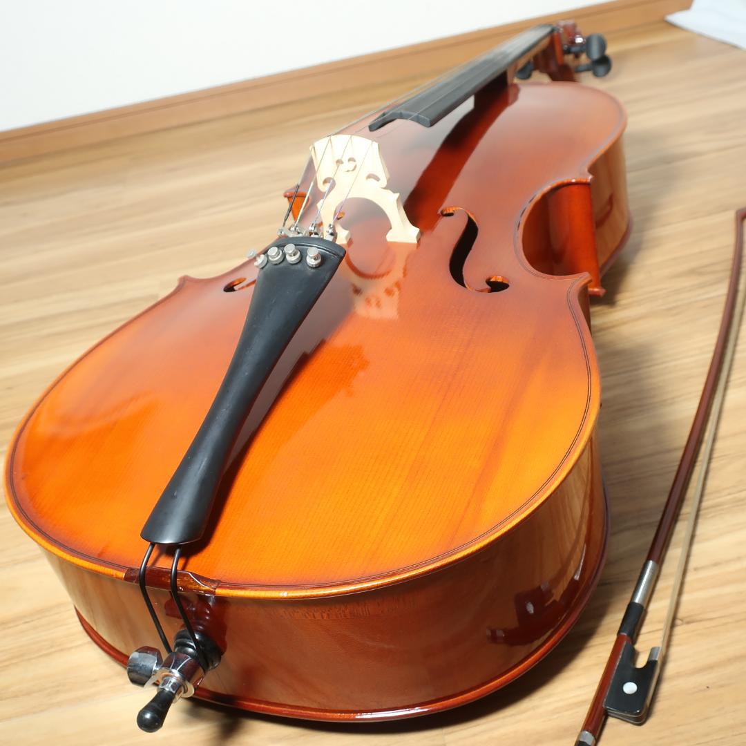 チェロ 4/4 弓付き トップ単板 メーカー不明 【直接引取値引あり】