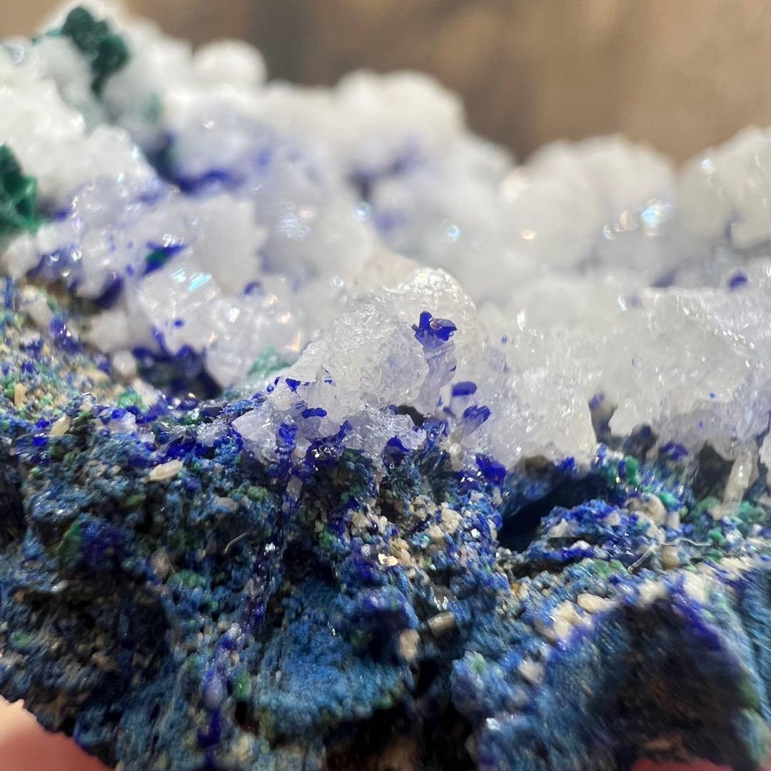 4種共生 スノーフレークセルサイト ダイオプテーズ アズライト 鉱物 標本 原石