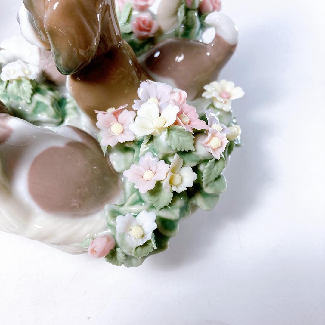 【絶版】リヤドロ 三つ子の子犬　　花・かご・子犬・犬・バスケット　|1506|