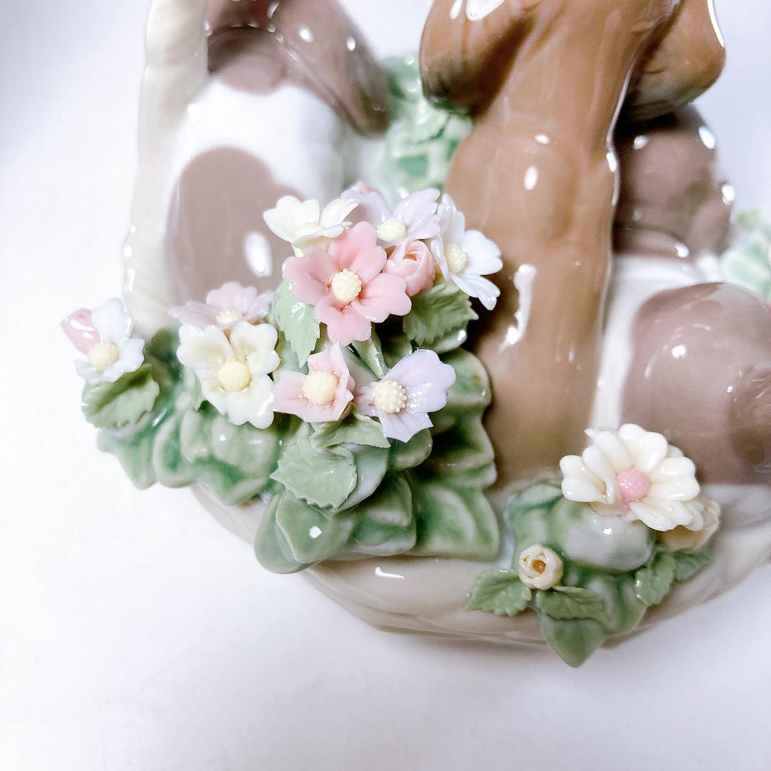 【絶版】リヤドロ 三つ子の子犬　　花・かご・子犬・犬・バスケット　|1506|