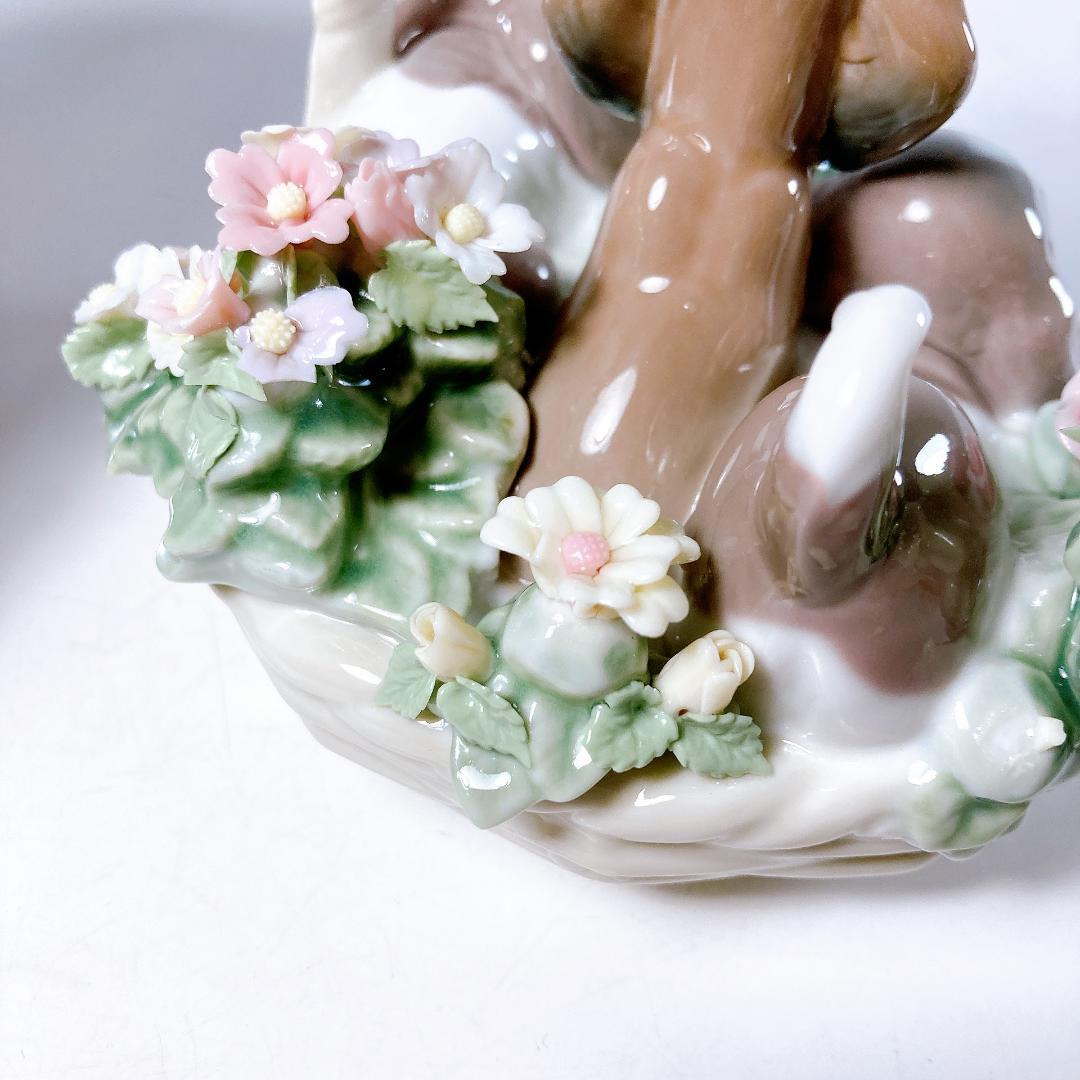 【絶版】リヤドロ 三つ子の子犬　　花・かご・子犬・犬・バスケット　|1506|