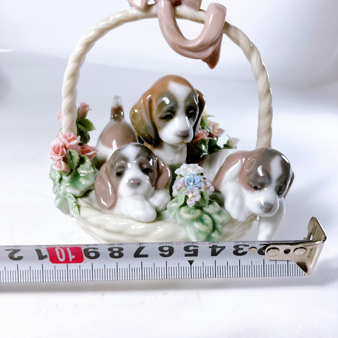 【絶版】リヤドロ 三つ子の子犬　　花・かご・子犬・犬・バスケット　|1506|