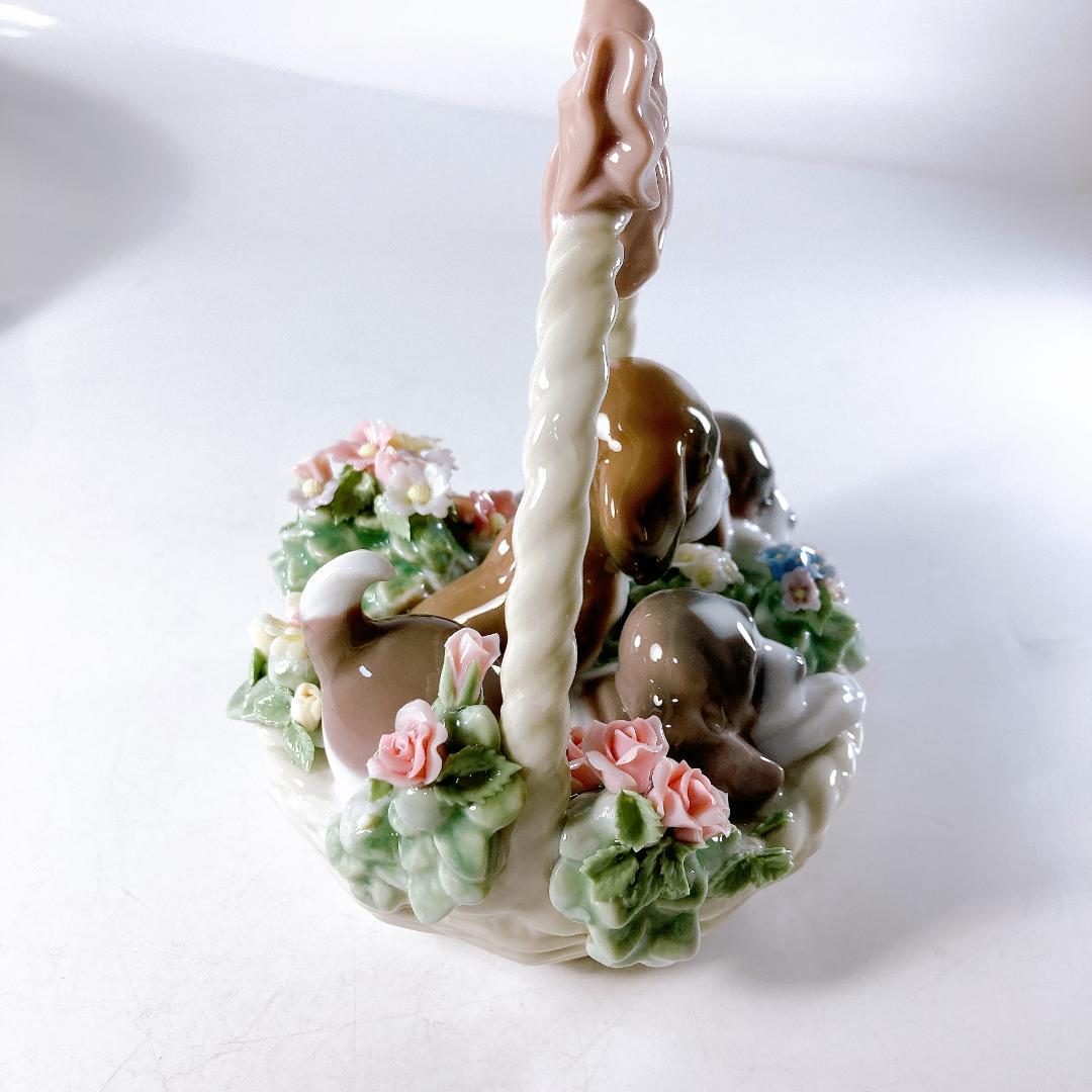 【絶版】リヤドロ 三つ子の子犬　　花・かご・子犬・犬・バスケット　|1506|