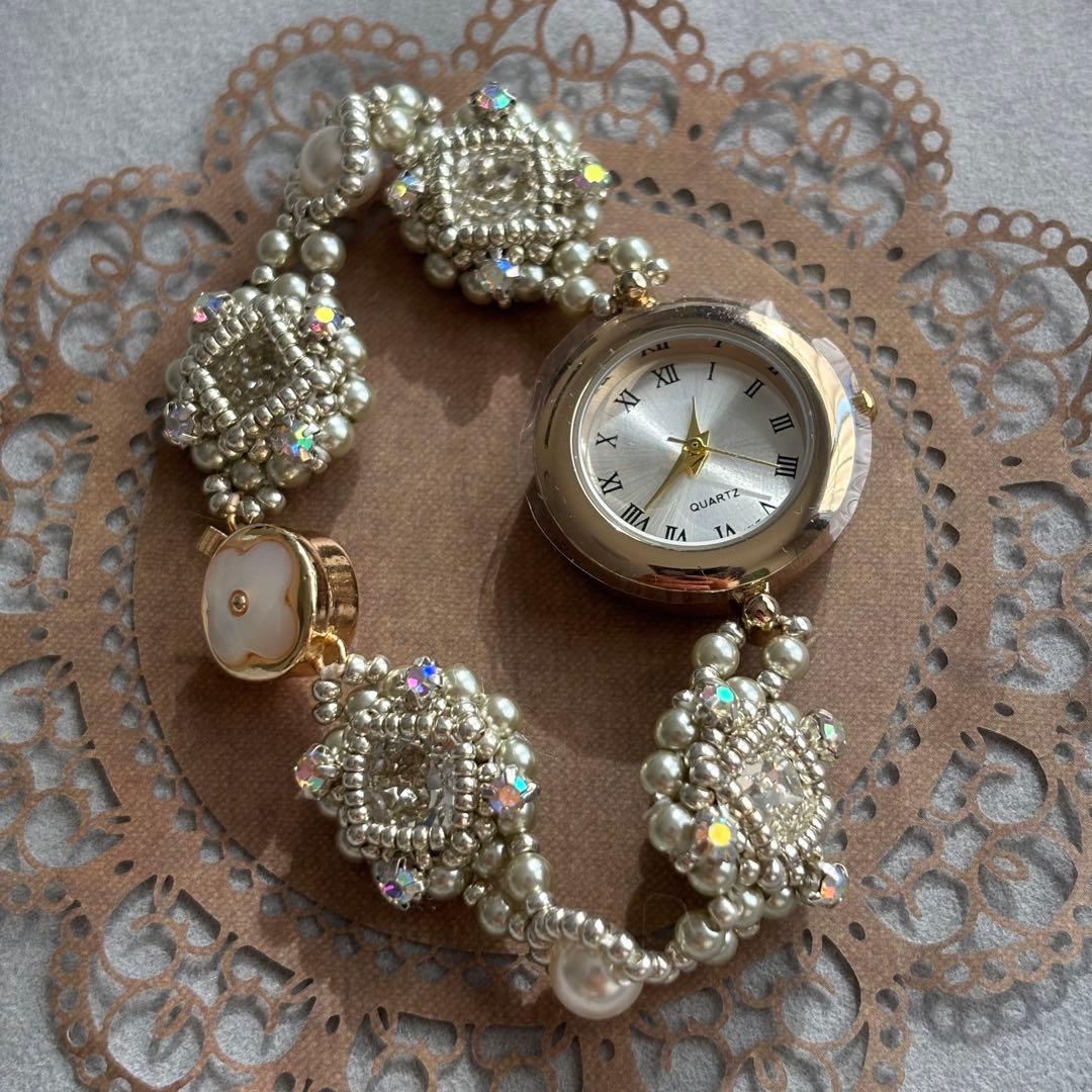 ハンドメイド ゴールド クリスタル ビーズ 腕時計