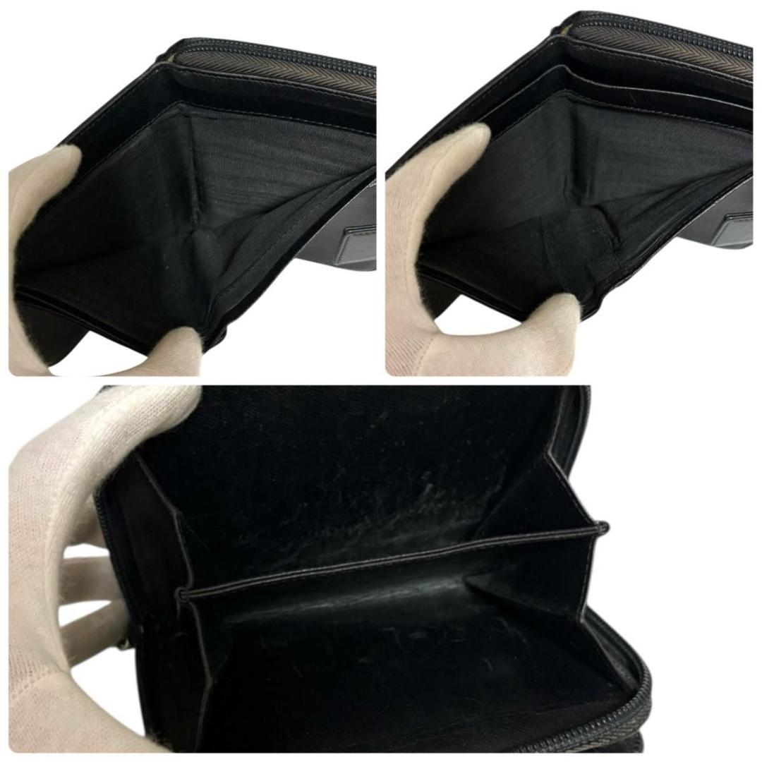 良品 PRADA 二つ折り 三角プレート サフィアーノ レザー 黒 ブラック