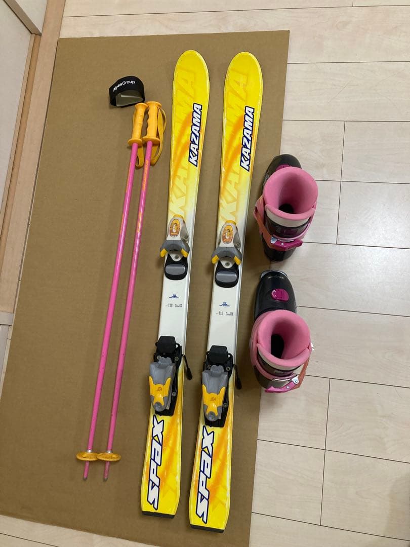 KAZAMA キッズ用 スキー板110cmブーツ22cmストック90cm セット