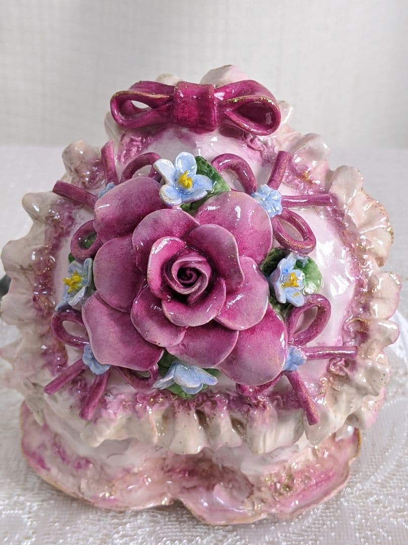 【専用】クレイフラワー♥ハート型薔薇の宝箱ドールとうさぎさん（大)♥ハンドメイド