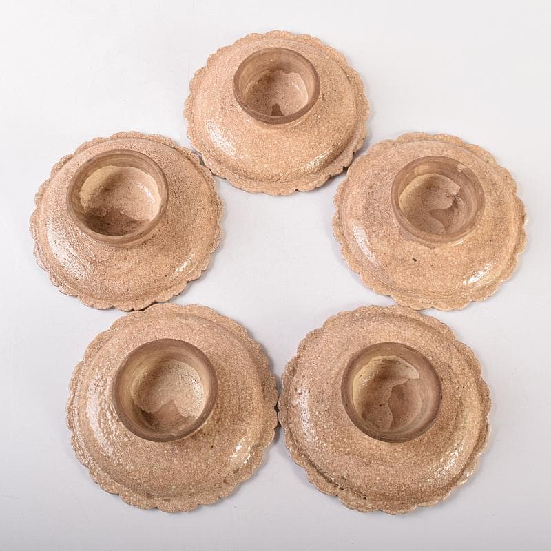 和食器　志野焼　絵志野　松文　雪輪形　菓子皿　五客　在銘　共箱　D　R7842