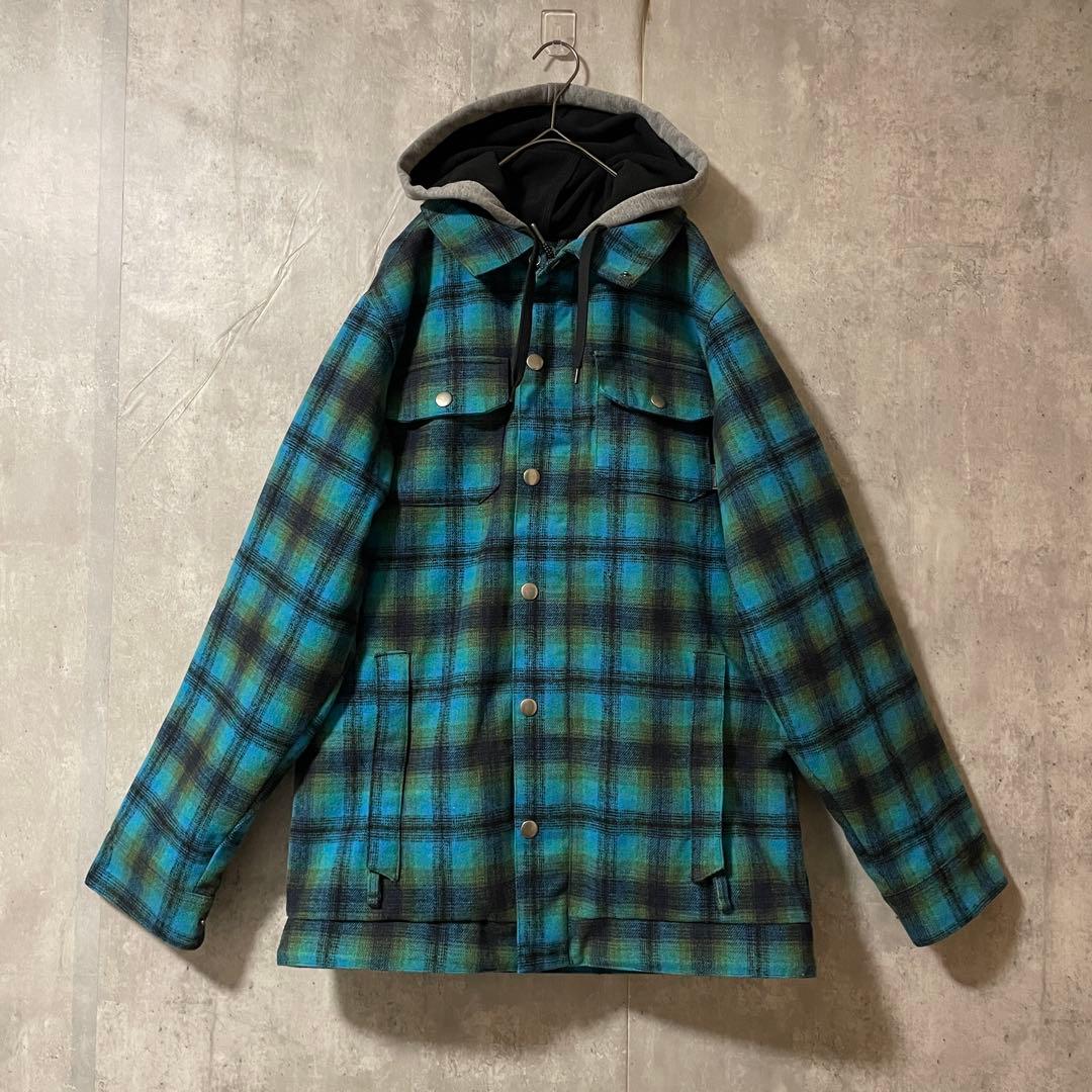 Burtonバートンスキーウェアスノーボードジャケットパーカー水色黒チェック柄