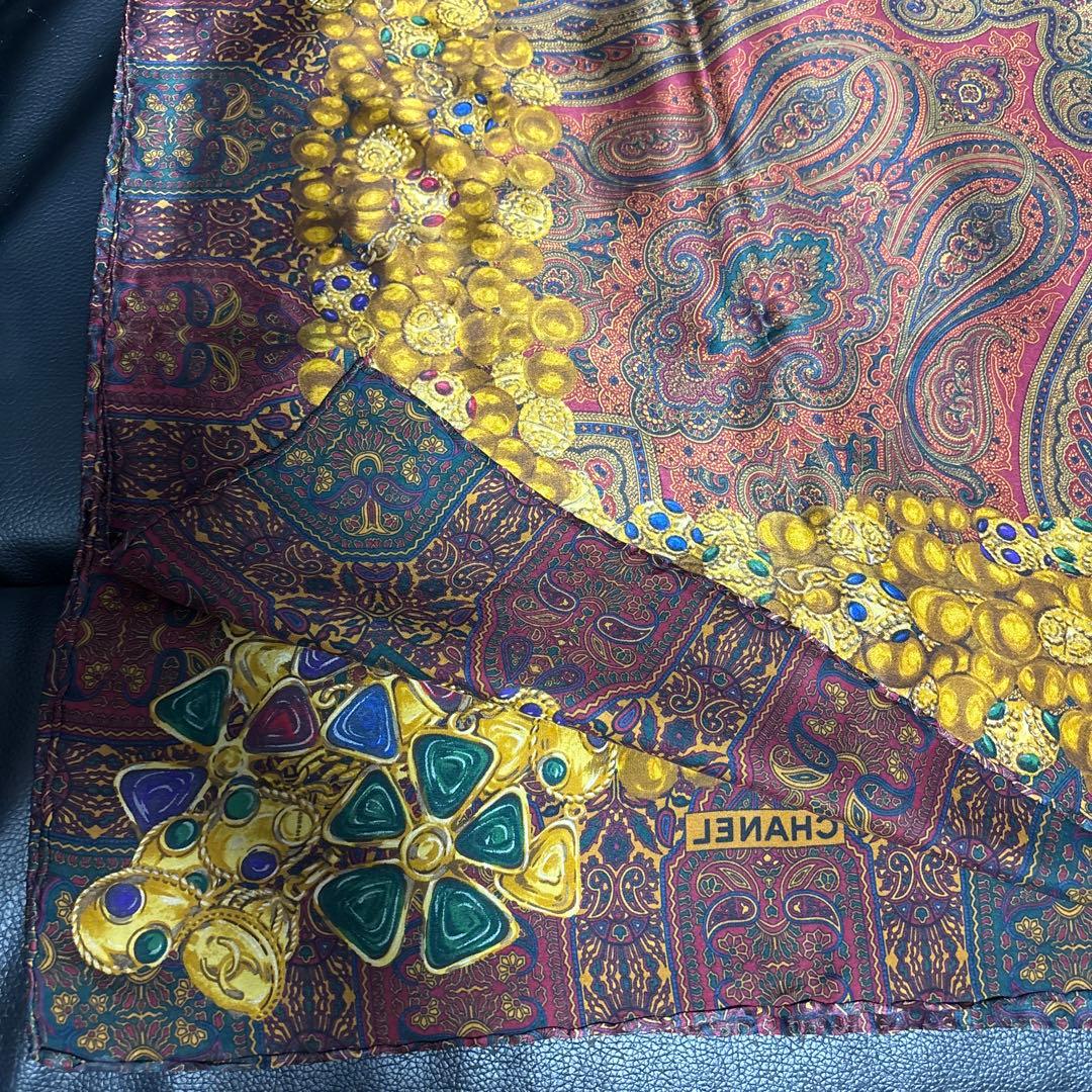 ★極美品CHANEL ペイズリー柄 シルクスカーフ　大判