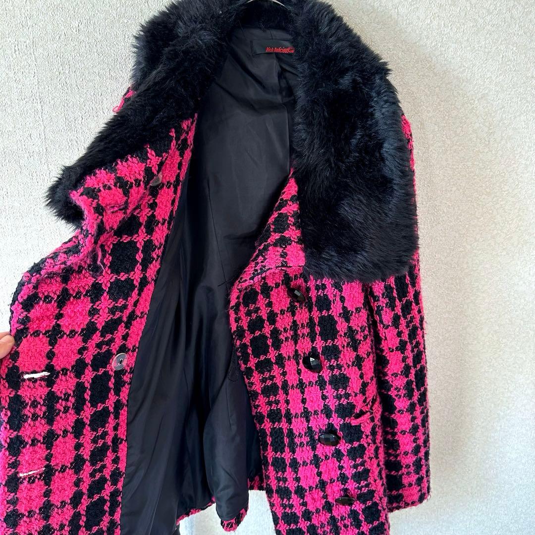 d.i.a.系 ピンクツイード ブラックリッチファーコート 3WAY 平成当時物