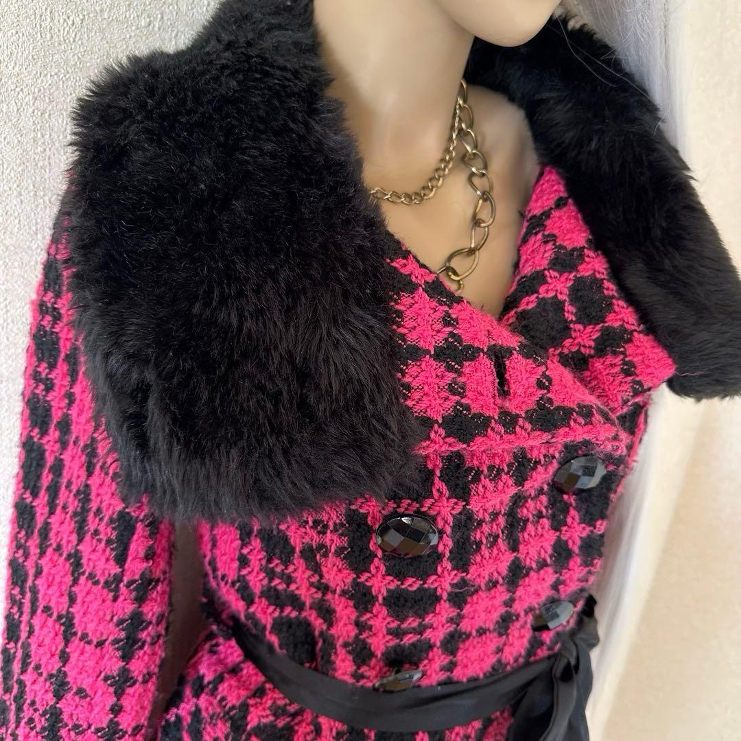 d.i.a.系 ピンクツイード ブラックリッチファーコート 3WAY 平成当時物