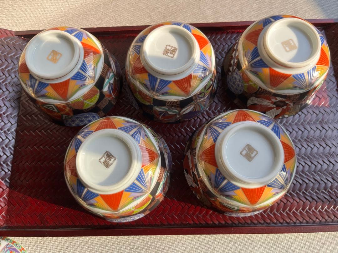 庫山窯　色絵手まり　蓋付き丼　小丼　蓋付き煮物碗　5点