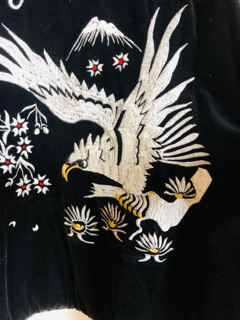 【超希少品】　古いスカジャン　ベロア✖️サテン　舞妓　日本地図　鷹