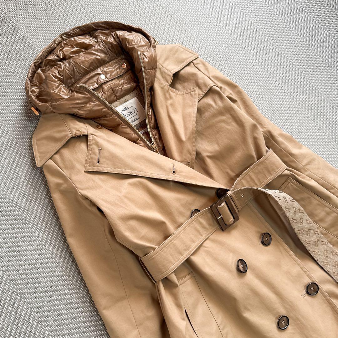 極美品 HERNO ヘルノ ダウンコンビトレンチコート ベルト ベージュ系 ML