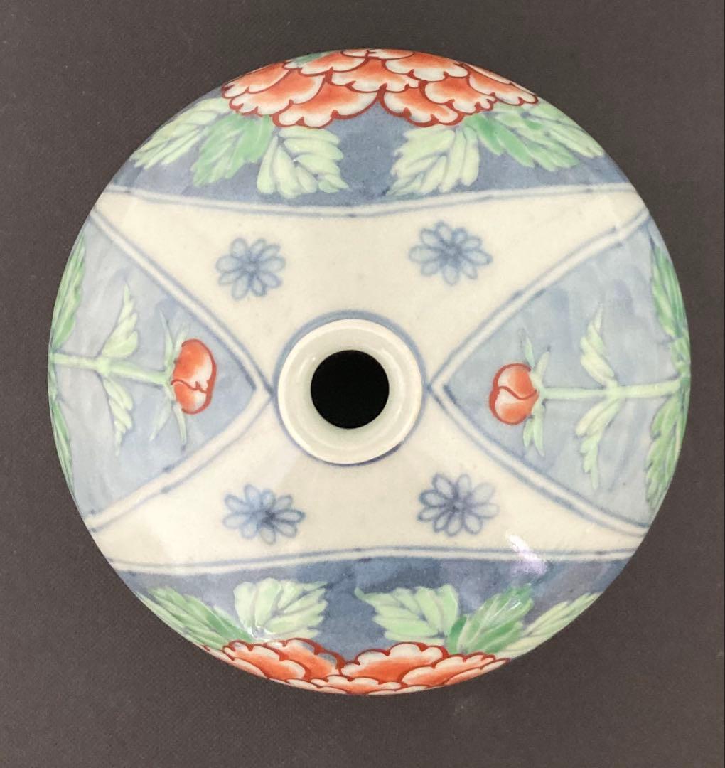 佐藤走波（六代）染錦牡丹文　花瓶　花入れ