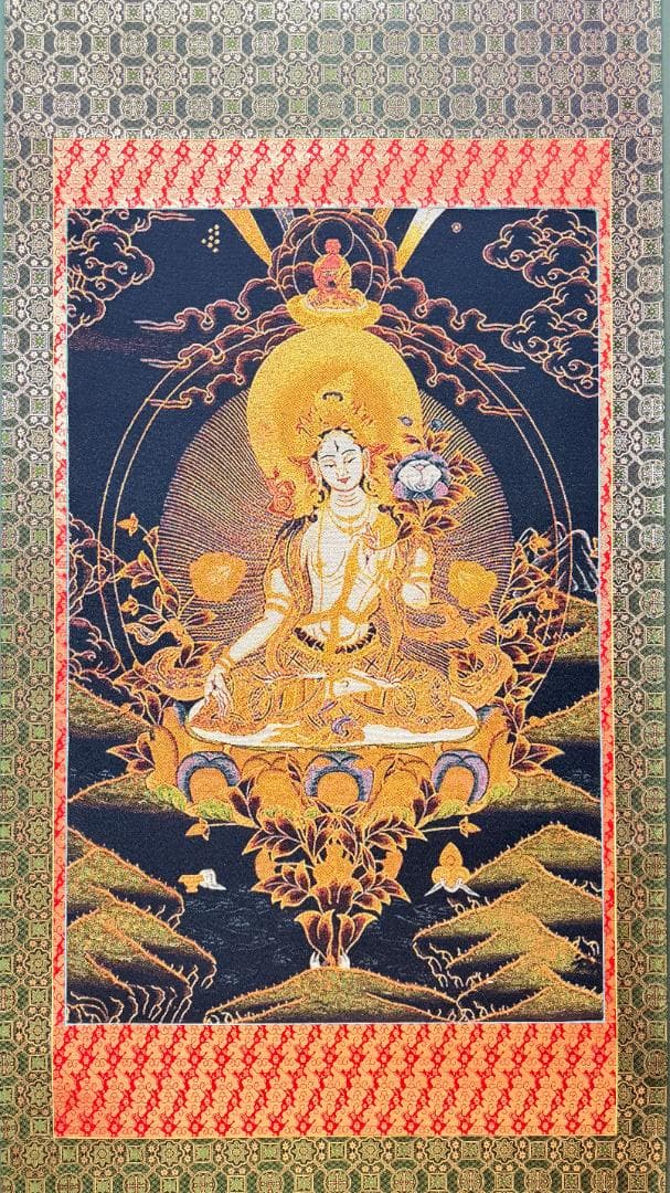 一点物 観音菩薩像 仏画掛軸 密教風 金泥 庄厳 中本 和室床飾り