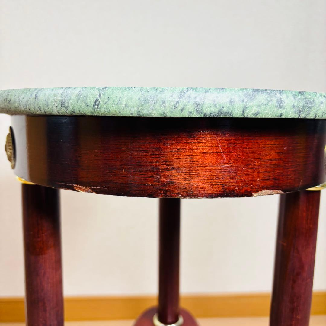 【美品】大理石天板 サイドテーブル 円形テーブル ナイトテーブル グリーン