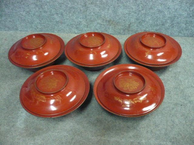 朱塗沈金菊図梅椀5個 [B31666]