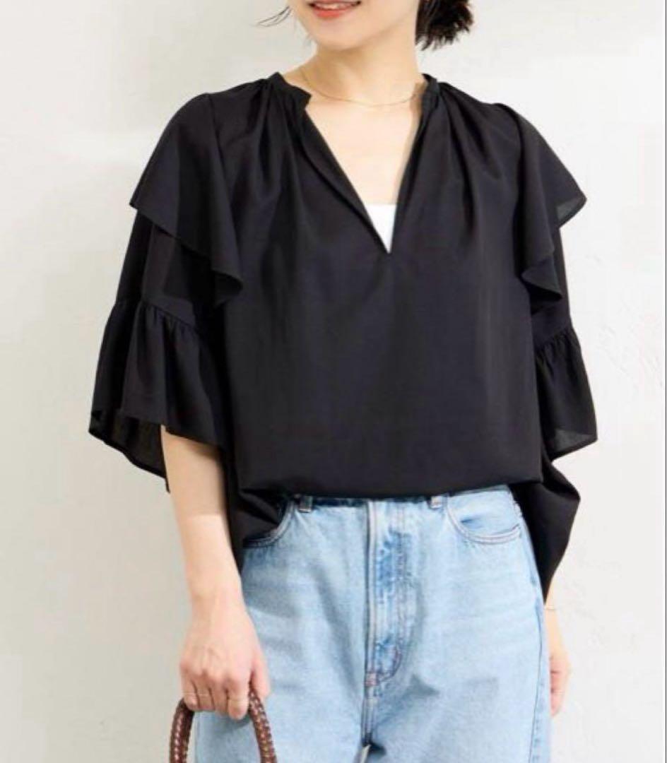 ジャーナルスタンダード　ソフトクロスフリルスリーブブラウス　ブラック