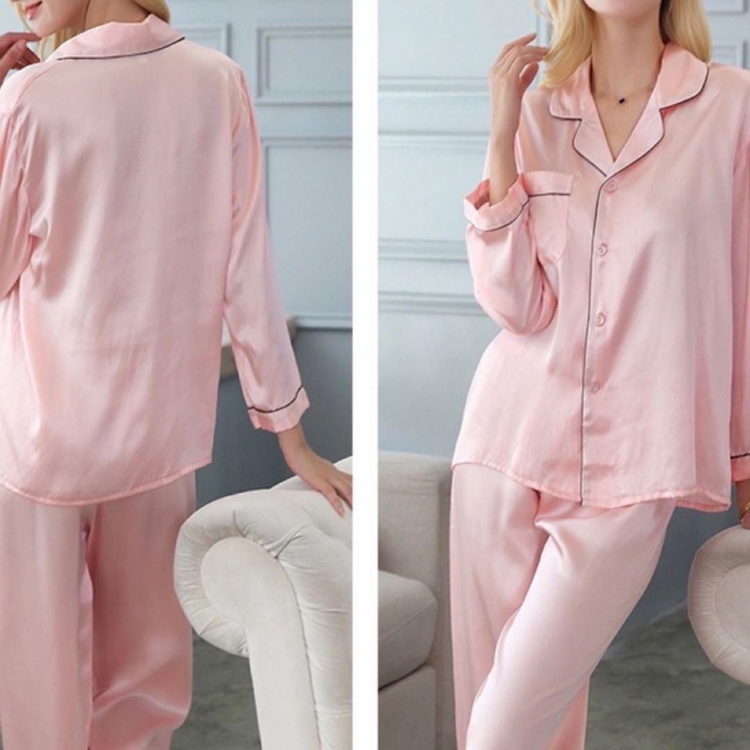 481 新品 シルクパジャマ 絹100% L ピンク 天然素材 一等品