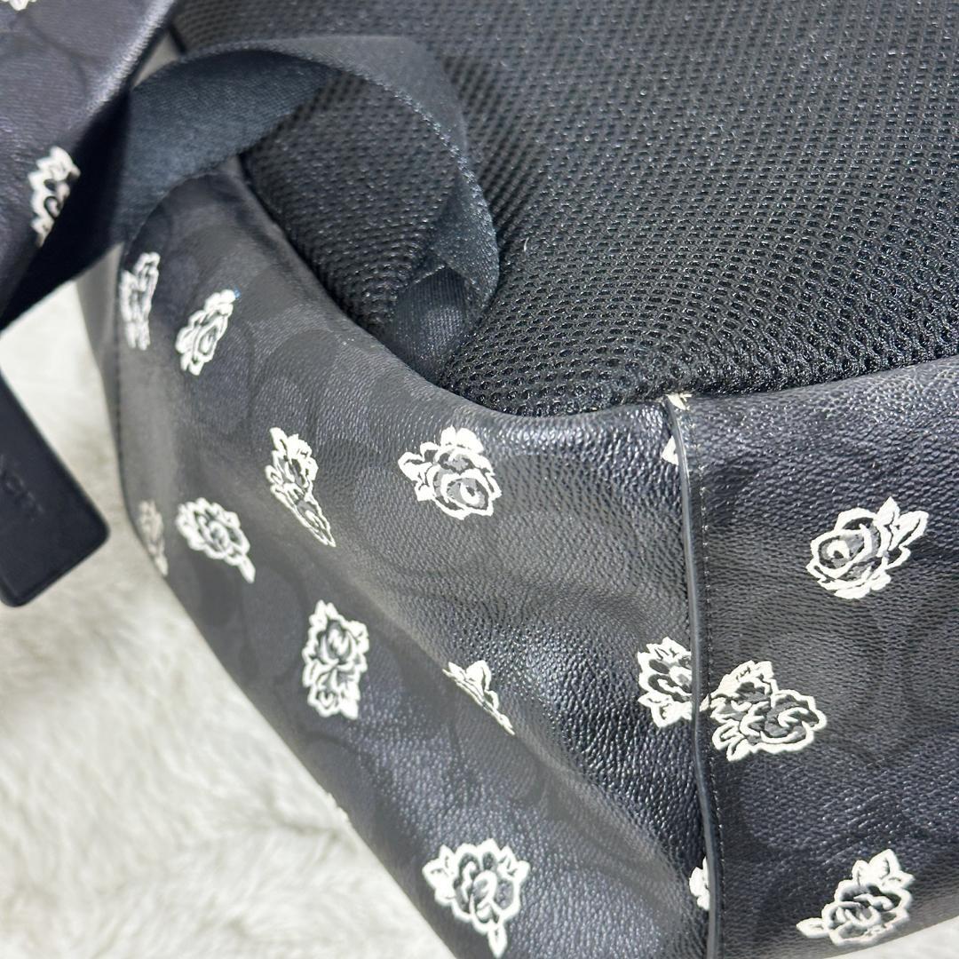 美品 COACH リュック F55970 レザー バラ柄 黒