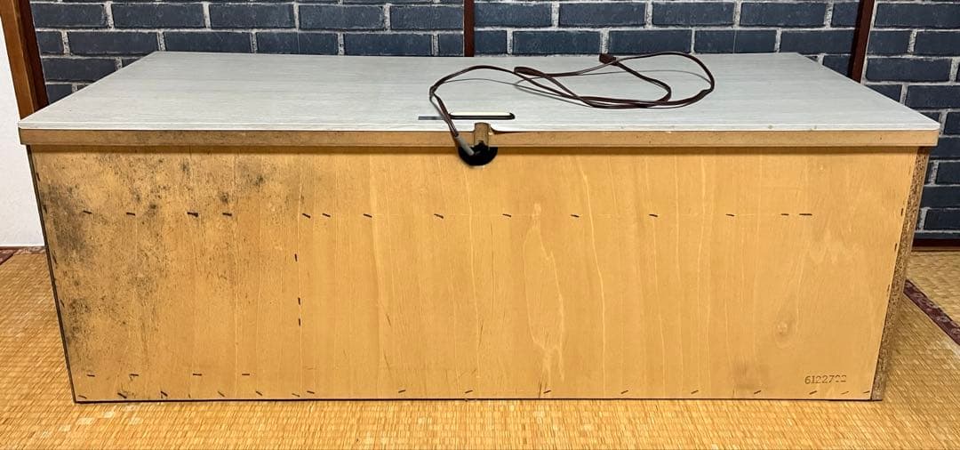 ①机 在宅勤務 省スペース ローテーブル pcデスク 木目シート貼り 引出し2段