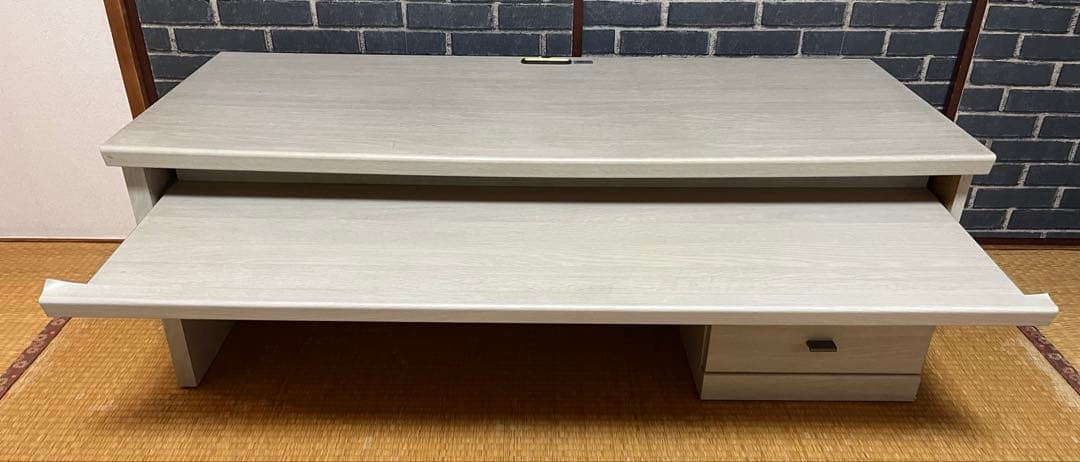 ①机 在宅勤務 省スペース ローテーブル pcデスク 木目シート貼り 引出し2段