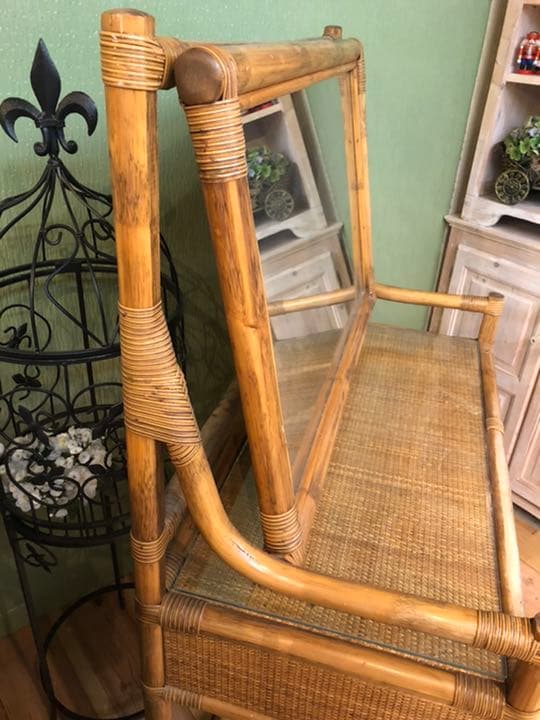 籐 ラタン ドレッサー 鏡台 インテリア アンティーク ビンテージ 昭和レトロ