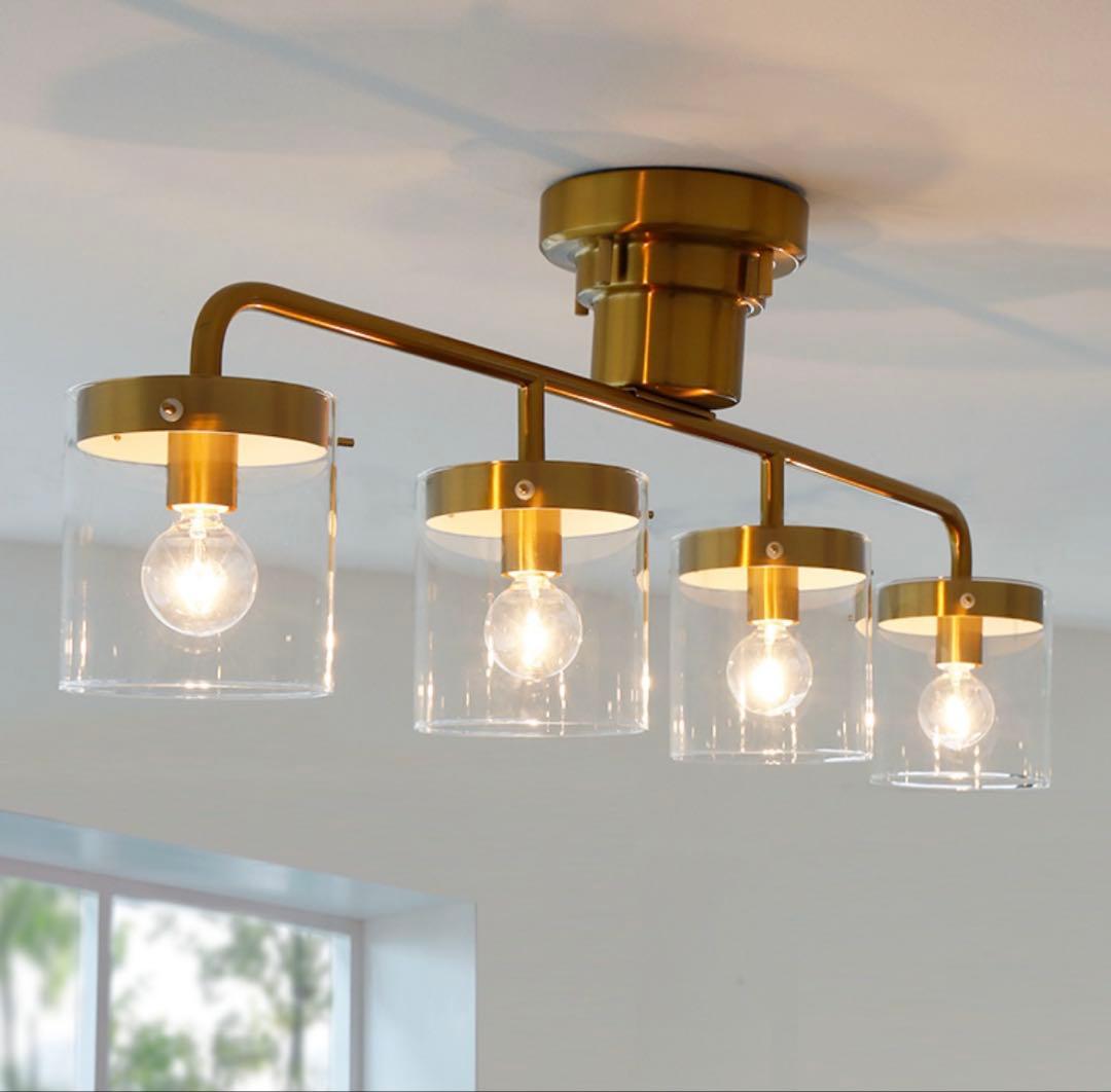 lys シーリングライト4灯　ガラス　照明　アンティーク　ゴールド　真鍮メッキ