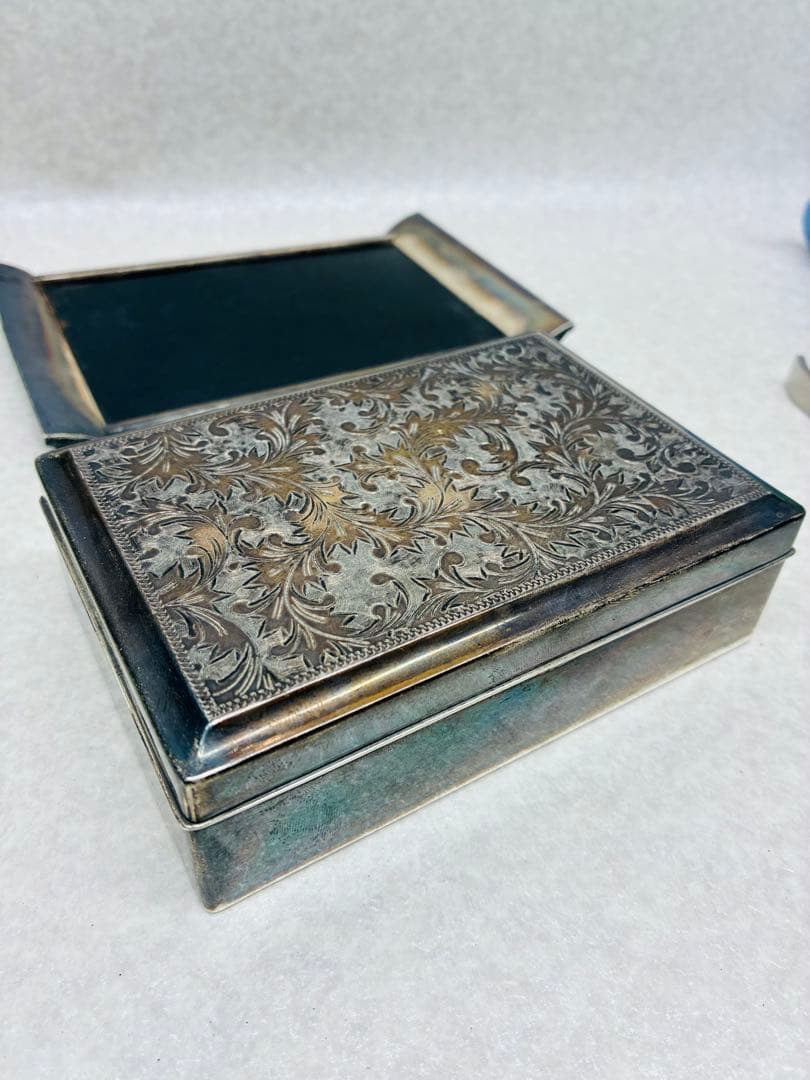 D0104）銀製品 銀縁唐木煙草盆一式 ボンボニエール シガレットケース 煙草盆