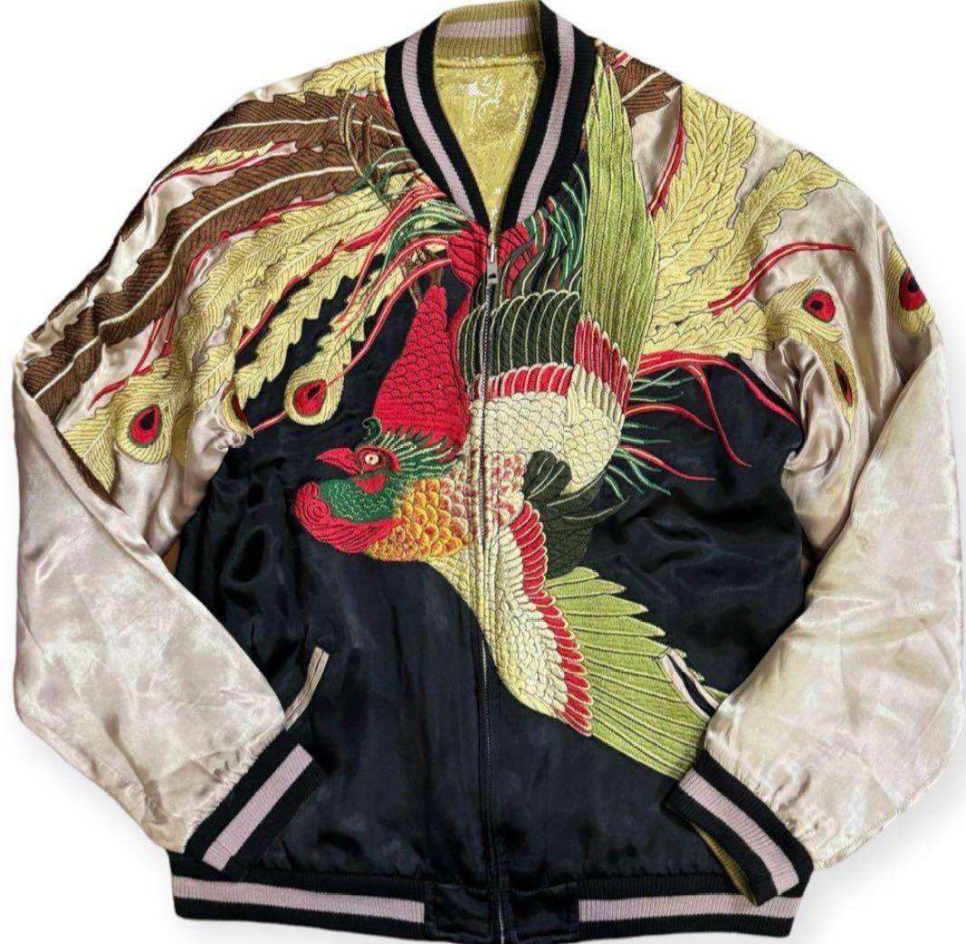 花旅楽団 鳳凰 総刺繍 リバーシブル スカジャン Mサイズ 孔雀
