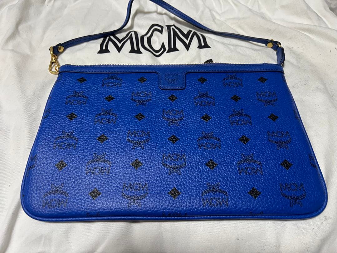 MCM 青 レザートートバッグ ポーチ付き