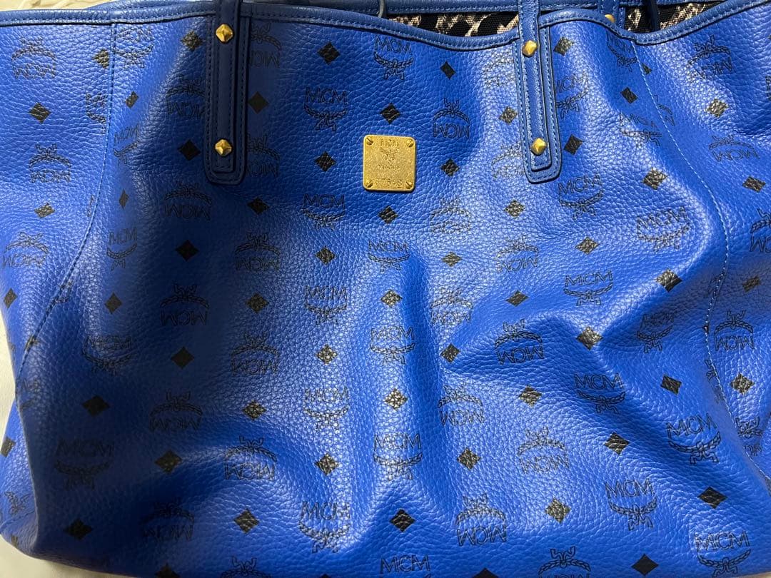 MCM 青 レザートートバッグ ポーチ付き